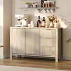 47 Inch Fluted Sideboard Buffet Cabinet Modern TV Stand Coffee Bar Cabinet with 3 Drawers & 2 Doors Wooden Credenza for Living Room Kitchen Entryway