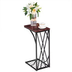 Disassembly Single Layer Density Board Iron C-shape Table Cross Line Brown Density Board PVC Black Spraying 30.5*21*54cm Side Table