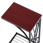 Table d'appoint C-forme en fer démontable simple couche, panneau de densité marron, PVC noir laqué, 30.5*21*54cm