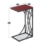 Table d'appoint C-forme en fer démontable simple couche, panneau de densité marron, PVC noir laqué, 30.5*21*54cm