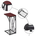 Table d'appoint C-forme en fer démontable simple couche, panneau de densité marron, PVC noir laqué, 30.5*21*54cm