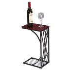 Table d'appoint C-forme en fer démontable simple couche, panneau de densité marron, PVC noir laqué, 30.5*21*54cm