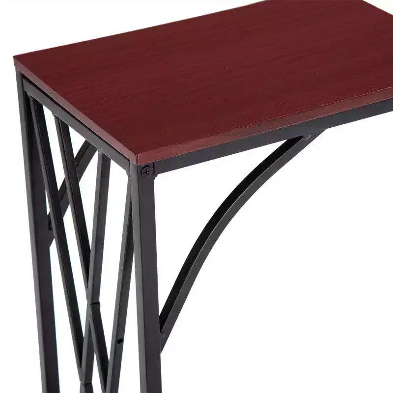 Table d'appoint C-forme en fer démontable simple couche, panneau de densité marron, PVC noir laqué, 30.5*21*54cm