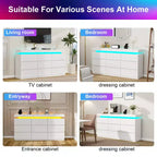 Commode Dyonery à 9 tiroirs avec prise de courant et lumière LED, commode de rangement moderne à 3 niveaux avec grande capacité et glissières fluides pour chambres à coucher