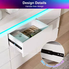 Commode Dyonery à 9 tiroirs avec prise de courant et lumière LED, commode de rangement moderne à 3 niveaux avec grande capacité et glissières fluides pour chambres à coucher