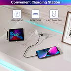 Commode Dyonery à 9 tiroirs avec prise de courant et lumière LED, commode de rangement moderne à 3 niveaux avec grande capacité et glissières fluides pour chambres à coucher