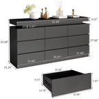 Commode Dyonery à 9 tiroirs avec prise de courant et lumière LED, commode de rangement moderne à 3 niveaux avec grande capacité et glissières fluides pour chambres à coucher