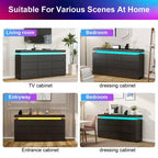 Commode Dyonery à 9 tiroirs avec prise de courant et lumière LED, commode de rangement moderne à 3 niveaux avec grande capacité et glissières fluides pour chambres à coucher