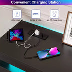 Commode Dyonery à 9 tiroirs avec prise de courant et lumière LED, commode de rangement moderne à 3 niveaux avec grande capacité et glissières fluides pour chambres à coucher
