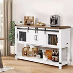 Meuble de bar à café VEVOR, armoire de bar à café de ferme de 120 x 40 x 83 cm avec rangement à 4 niveaux, table de bar à café avec portes de grange, blanc