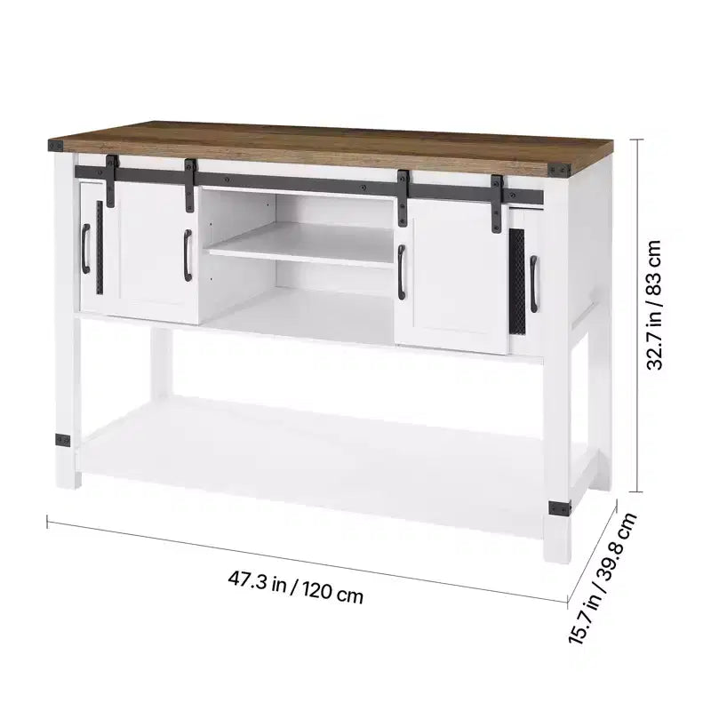 Meuble de bar à café VEVOR, armoire de bar à café de ferme de 120 x 40 x 83 cm avec rangement à 4 niveaux, table de bar à café avec portes de grange, blanc
