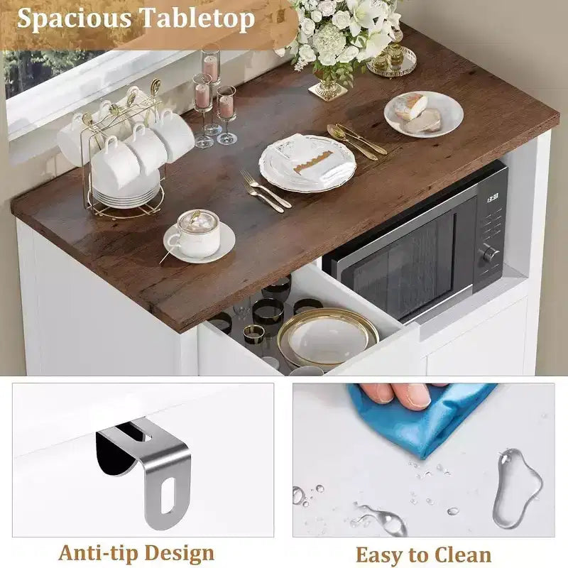 Meuble de rangement avec étagères réglables et support pour micro-ondes Buffet avec tiroir, portes simples et doubles, organisateur de cuisine moderne