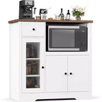 Meuble de rangement avec étagères réglables et support pour micro-ondes Buffet avec tiroir, portes simples et doubles, organisateur de cuisine moderne
