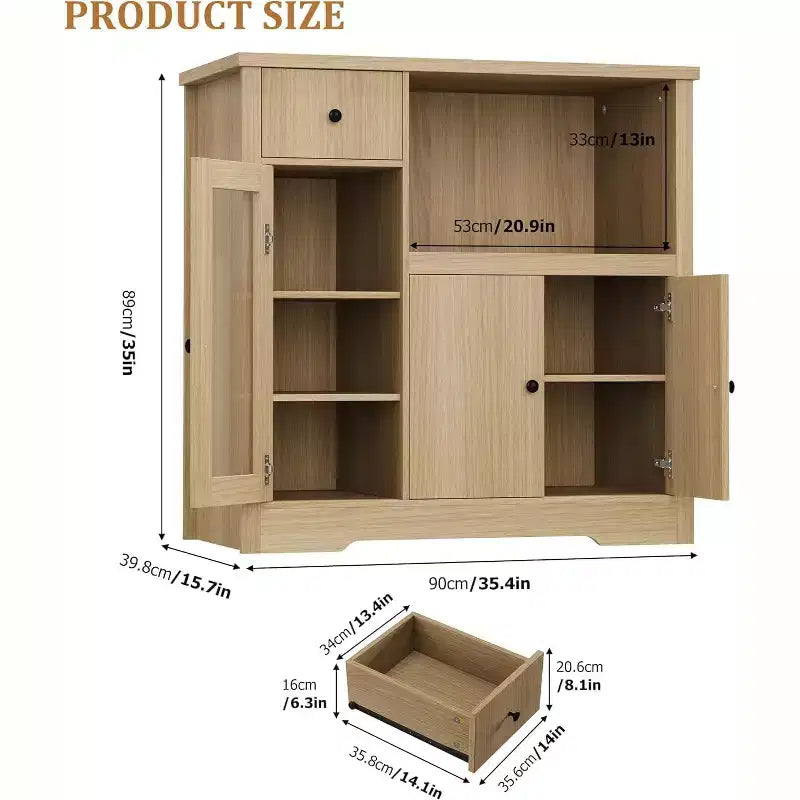 Meuble de rangement avec étagères réglables et support pour micro-ondes Buffet avec tiroir, portes simples et doubles, organisateur de cuisine moderne