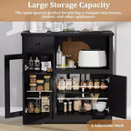 Meuble de rangement avec étagères réglables et support pour micro-ondes Buffet avec tiroir, portes simples et doubles, organisateur de cuisine moderne