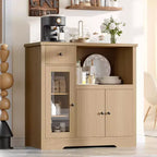 Meuble de rangement avec étagères réglables et support pour micro-ondes Buffet avec tiroir, portes simples et doubles, organisateur de cuisine moderne