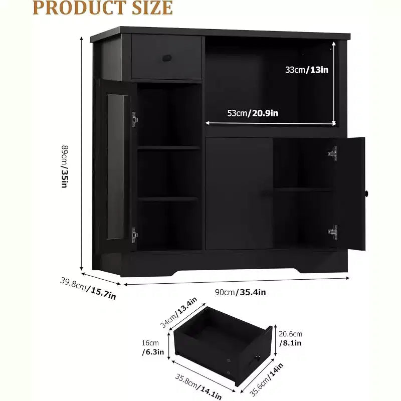 Meuble de rangement avec étagères réglables et support pour micro-ondes Buffet avec tiroir, portes simples et doubles, organisateur de cuisine moderne
