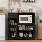 Meuble de rangement avec étagères réglables et support pour micro-ondes Buffet avec tiroir, portes simples et doubles, organisateur de cuisine moderne