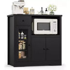 Meuble de rangement avec étagères réglables et support pour micro-ondes Buffet avec tiroir, portes simples et doubles, organisateur de cuisine moderne