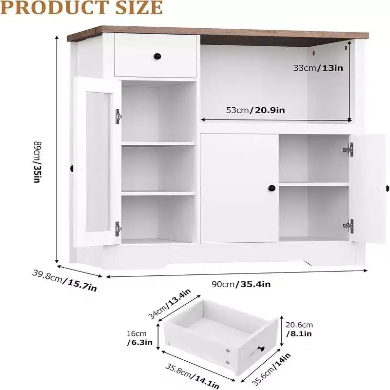 Meuble de rangement avec étagères réglables et support pour micro-ondes Buffet avec tiroir, portes simples et doubles, organisateur de cuisine moderne