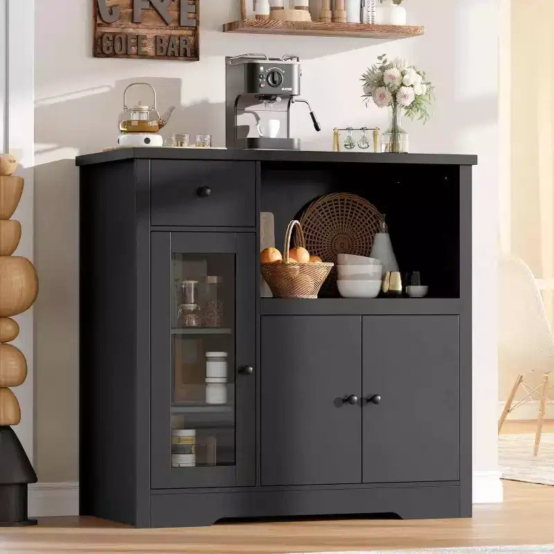 Storage Cabinet with Adjustable Shelves and Microwave Stand  Buffet Sideboard with Drawer, Single and Double Doors, Modern Kitchen Organizer