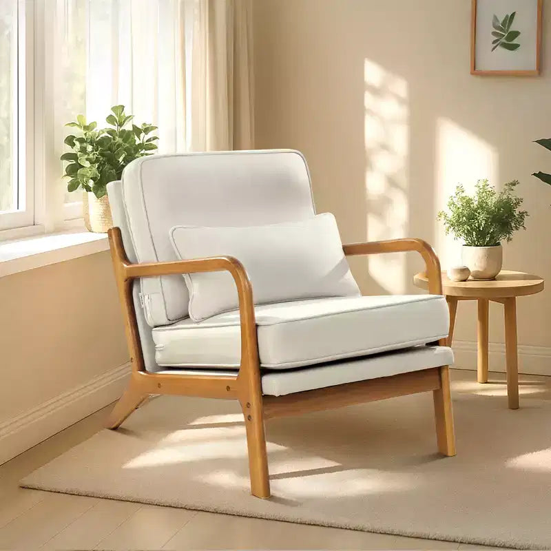 Fauteuil d'appoint VEVOR, fauteuil scandinave avec cadre en bois massif et pieds antidérapants, fauteuil de loisirs rembourré en tissu lin, beige