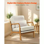 Fauteuil d'appoint VEVOR, fauteuil scandinave avec cadre en bois massif et pieds antidérapants, fauteuil de loisirs rembourré en tissu lin, beige