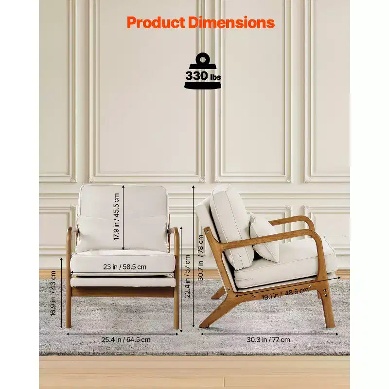 Fauteuil d'appoint VEVOR, fauteuil scandinave avec cadre en bois massif et pieds antidérapants, fauteuil de loisirs rembourré en tissu lin, beige