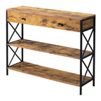 39,37 pouces Cadre latéral Double X Croisé avec un grand tiroir Panneau de particules Cadre en fer Panneau brun vintage Cadre noir Table d'entrée