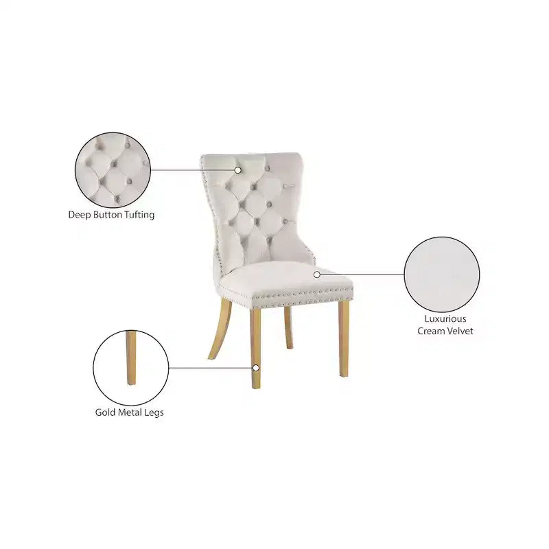 Meridian Furniture, chaises de salle à manger Carmen en velours, lot de 2