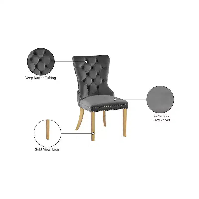 Meridian Furniture, chaises de salle à manger Carmen en velours, lot de 2