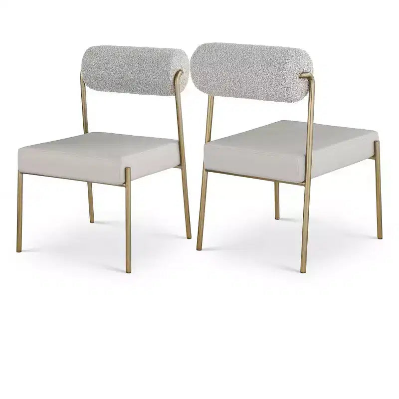 Meridian Furniture,Carly Taupe Vegan Leather Seat / Boucle Fabric Back Dining Chair, Set of 2