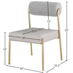 Meridian Furniture, Chaises de salle à manger Carly avec assise en cuir végétalien couleur taupe et dossier en tissu bouclé, ensemble de 2