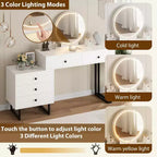 Coiffeuse avec miroir et lumières, Coiffeuse de maquillage avec 5 tiroirs pour chambre à coucher