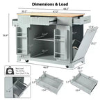 Îlot de cuisine cannelé avec meuble de rangement pour poubelle, Îlots de cuisine roulants sur roulettes avec tiroir