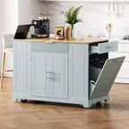 Îlot de cuisine cannelé avec meuble de rangement pour poubelle, Îlots de cuisine roulants sur roulettes avec tiroir