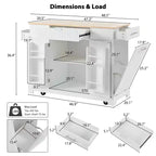 Îlot de cuisine cannelé avec meuble de rangement pour poubelle, Îlots de cuisine roulants sur roulettes avec tiroir