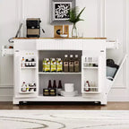 Îlot de cuisine cannelé avec meuble de rangement pour poubelle, Îlots de cuisine roulants sur roulettes avec tiroir