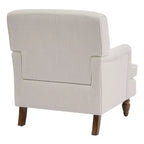 Fauteuil Polibi en mélange de lin avec accoudoirs arrondis et pieds tournés en bois massif