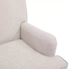 Fauteuil Polibi en mélange de lin avec accoudoirs arrondis et pieds tournés en bois massif