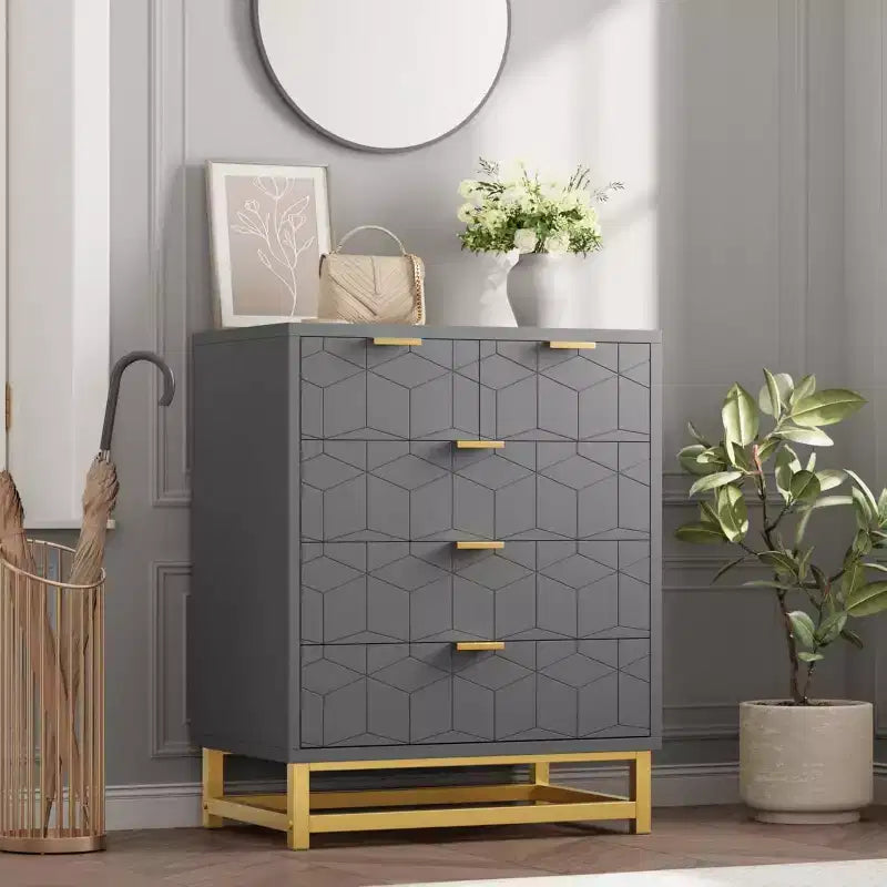 Commode à 5 tiroirs pour chambre à coucher, commode avec base en métal, armoire de rangement moderne pour salon, couloir, placard