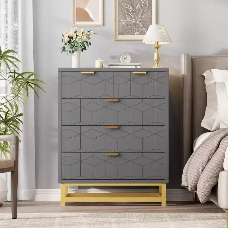 Commode à 5 tiroirs pour chambre à coucher, commode avec base en métal, armoire de rangement moderne pour salon, couloir, placard