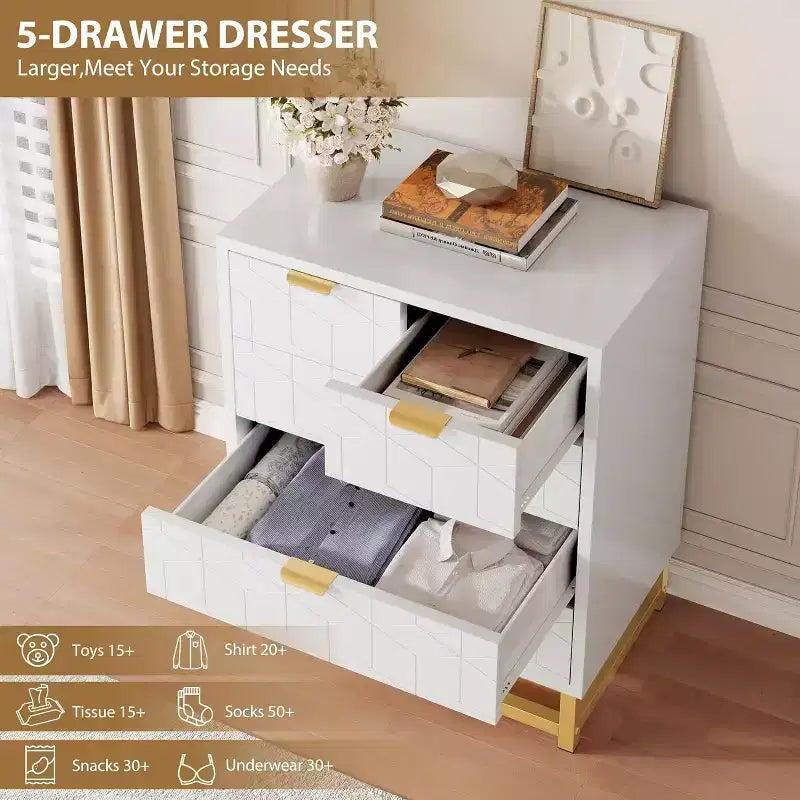 Commode à 5 tiroirs pour chambre à coucher, commode avec base en métal, armoire de rangement moderne pour salon, couloir, placard