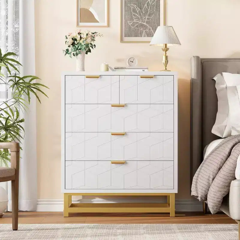 Commode à 5 tiroirs pour chambre à coucher, commode avec base en métal, armoire de rangement moderne pour salon, couloir, placard