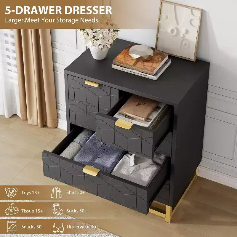 Commode à 5 tiroirs pour chambre à coucher, commode avec base en métal, armoire de rangement moderne pour salon, couloir, placard