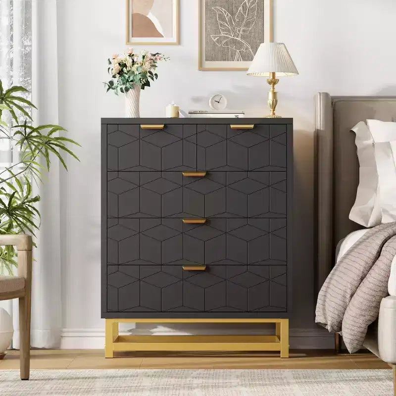 Commode à 5 tiroirs pour chambre à coucher, commode avec base en métal, armoire de rangement moderne pour salon, couloir, placard