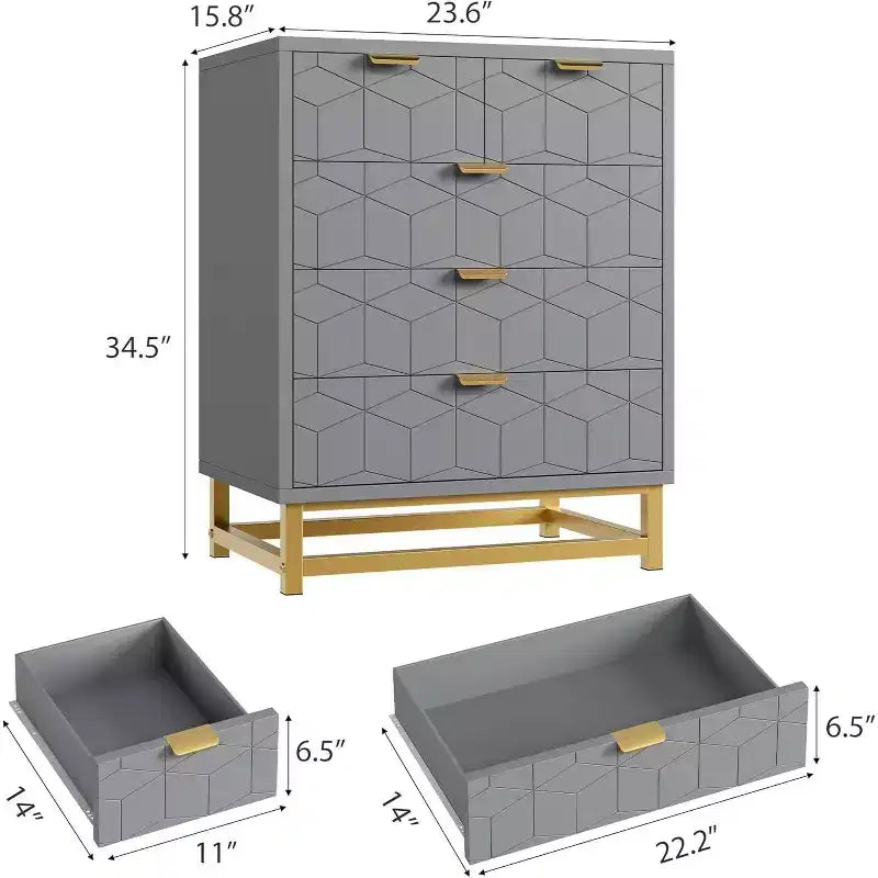 Commode à 5 tiroirs pour chambre à coucher, commode avec base en métal, armoire de rangement moderne pour salon, couloir, placard