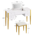 Table de maquillage GustoWave avec miroir et lumières, Coiffeuse 3 en 1 avec miroir éclairé, 3 modes d'éclairage, Coiffeuse à rabat avec tabouret
