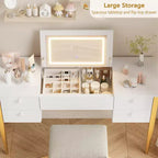 Table de maquillage GustoWave avec miroir et lumières, Coiffeuse 3 en 1 avec miroir éclairé, 3 modes d'éclairage, Coiffeuse à rabat avec tabouret