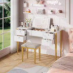 Table de maquillage GustoWave avec miroir et lumières, Coiffeuse 3 en 1 avec miroir éclairé, 3 modes d'éclairage, Coiffeuse à rabat avec tabouret